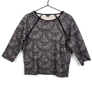 Ann Taylor Black Lace & Cream Structured Long Sleeve Sweatshirt Top S